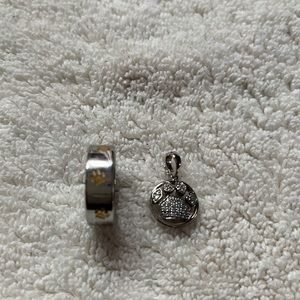 Silver paw pendent w/crystals and Size 6 paw print ring